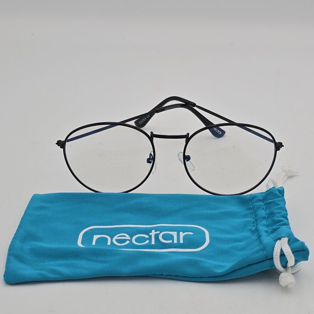 NEW Nectar Greenwich Blue Light Blocking Glasses Round Black Metal Frame w/ Case